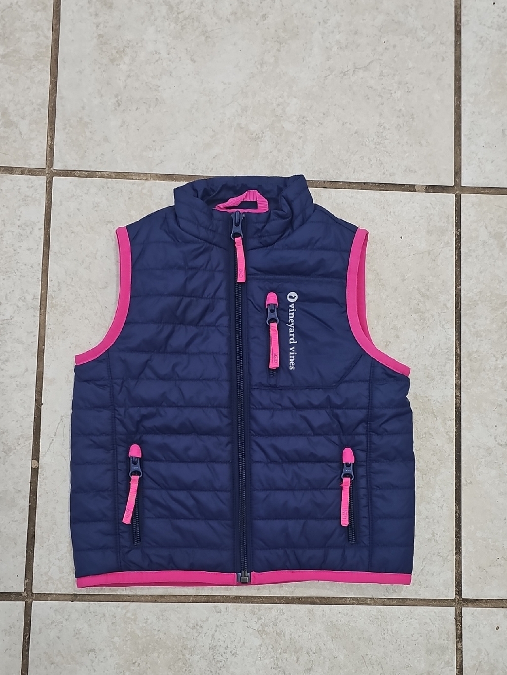 Vineyard Vines Navy Vest with Pink Trim Size 2T